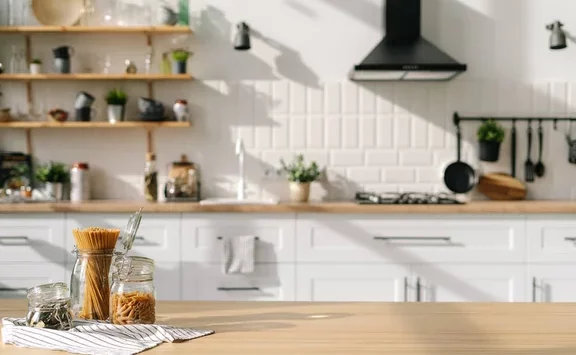 scandinavian style kitchen interior design with downdraft